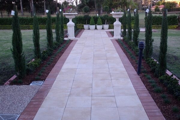 Garden edging with concrete paving path