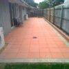 Patio paving with concrete paver garden edging